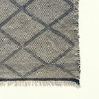 Gray and charcoal Zanafi kilim rug Azelmad with diamond lattice, edge and fringe detail