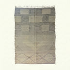 Gray Zanafi kilim rug Tadart with geometric patchwork, full rug view