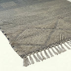 Gray Zanafi kilim rug Tadart with geometric patchwork, weave detail