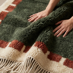 Green and rust Beni Ourain rug softness detail