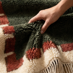 Green and rust Beni Ourain rug softness detail
