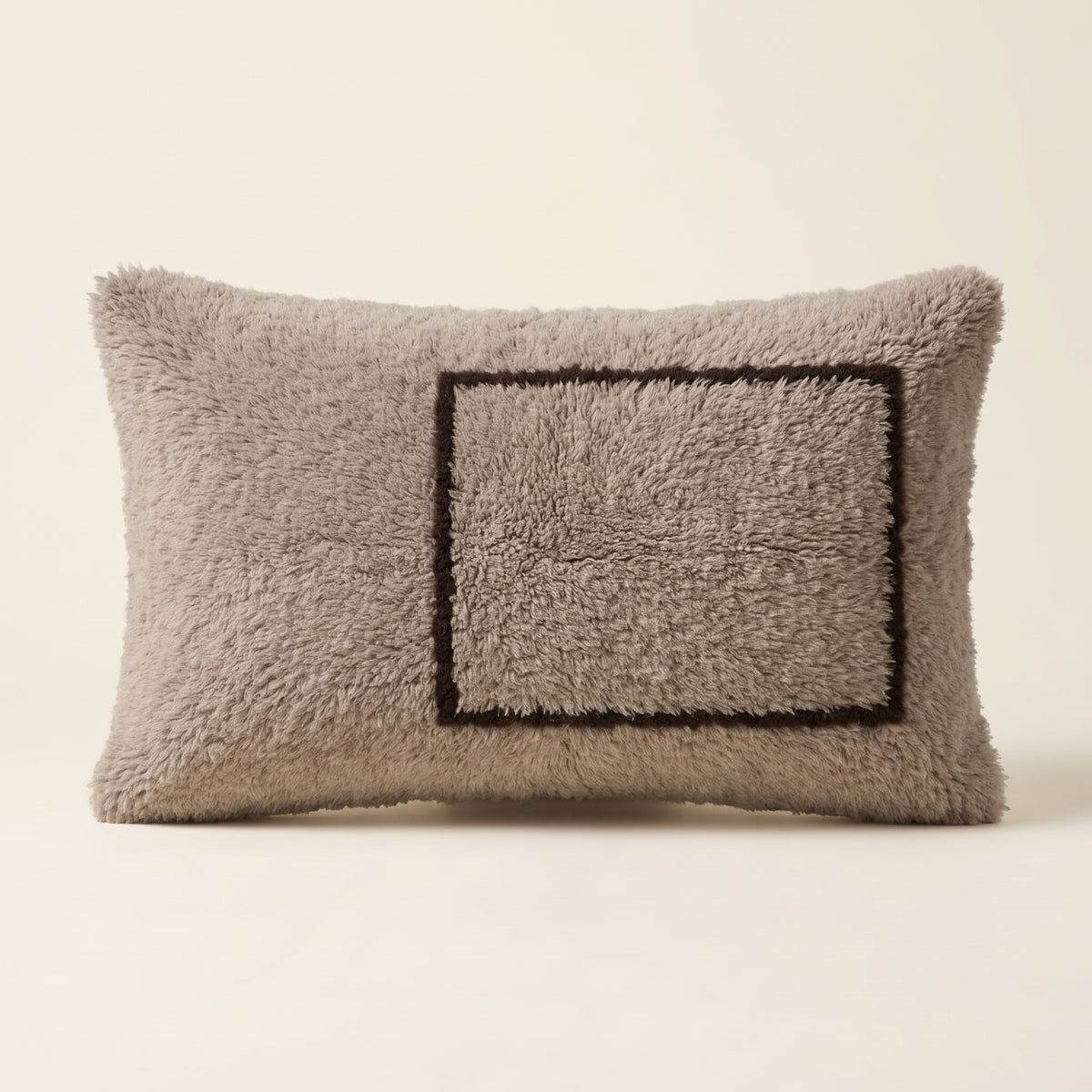 Grey & Black Moroccan wool lumbar pillow, Offset Frame design, 14 x 24 in