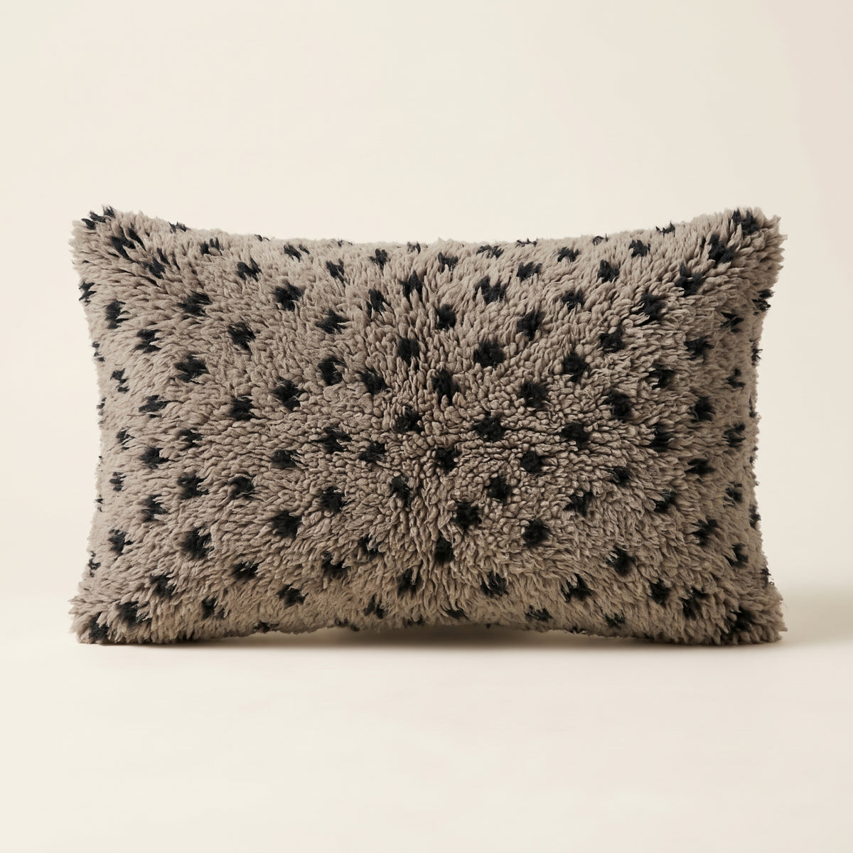 Grey & Black Moroccan wool lumbar pillow, Speckle Grey design, 14 x 24 in