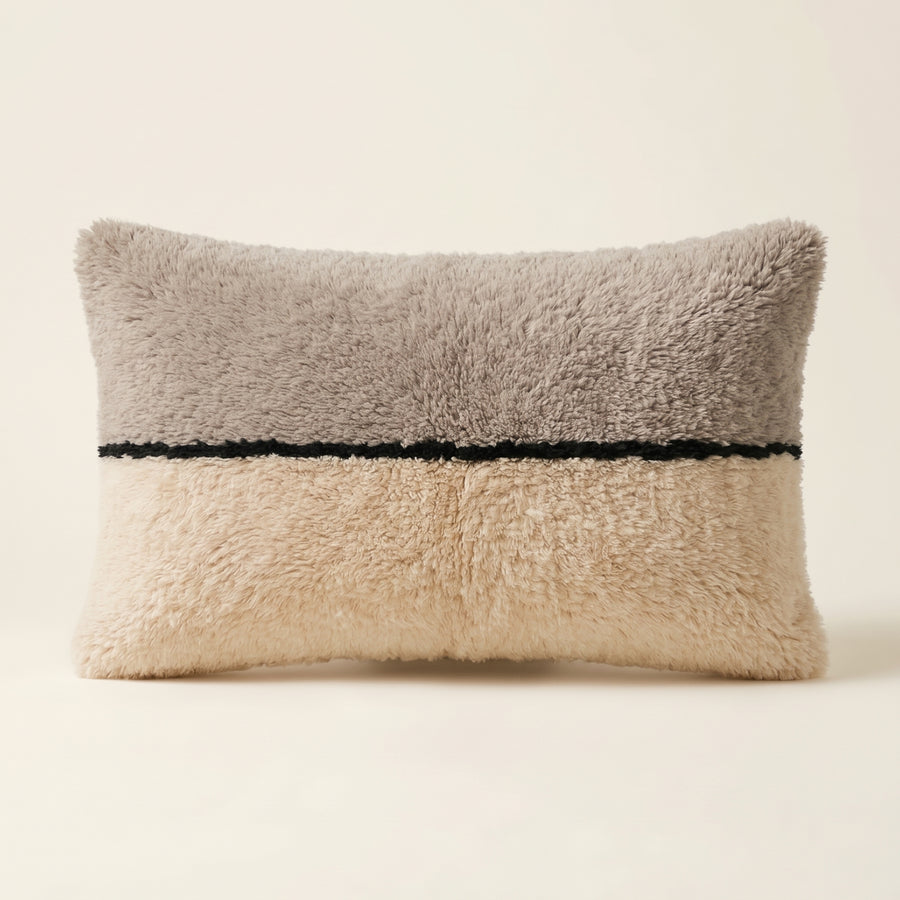 Grey & Cream Moroccan wool lumbar pillow, Two Tones design, 14 x 24 in
