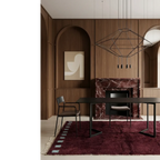Idir burgundy Beni Ourain rug styled in a richly layered contemporary interior.