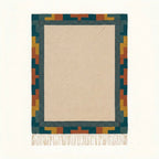 Ivory, teal and rust Zanafi rug Ighir with color-block border design, full rug view