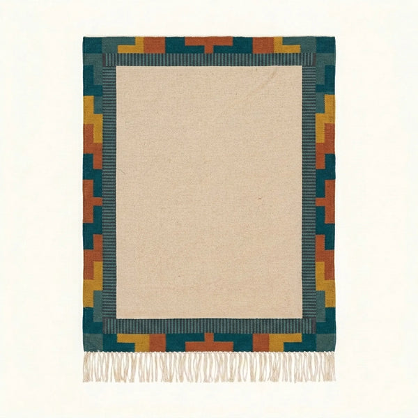 Ivory Zanafi Rug – Color-Block Border – Ighir
