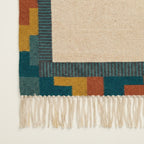 Ivory, teal and rust Zanafi rug Ighir with color-block border design, additional border detail