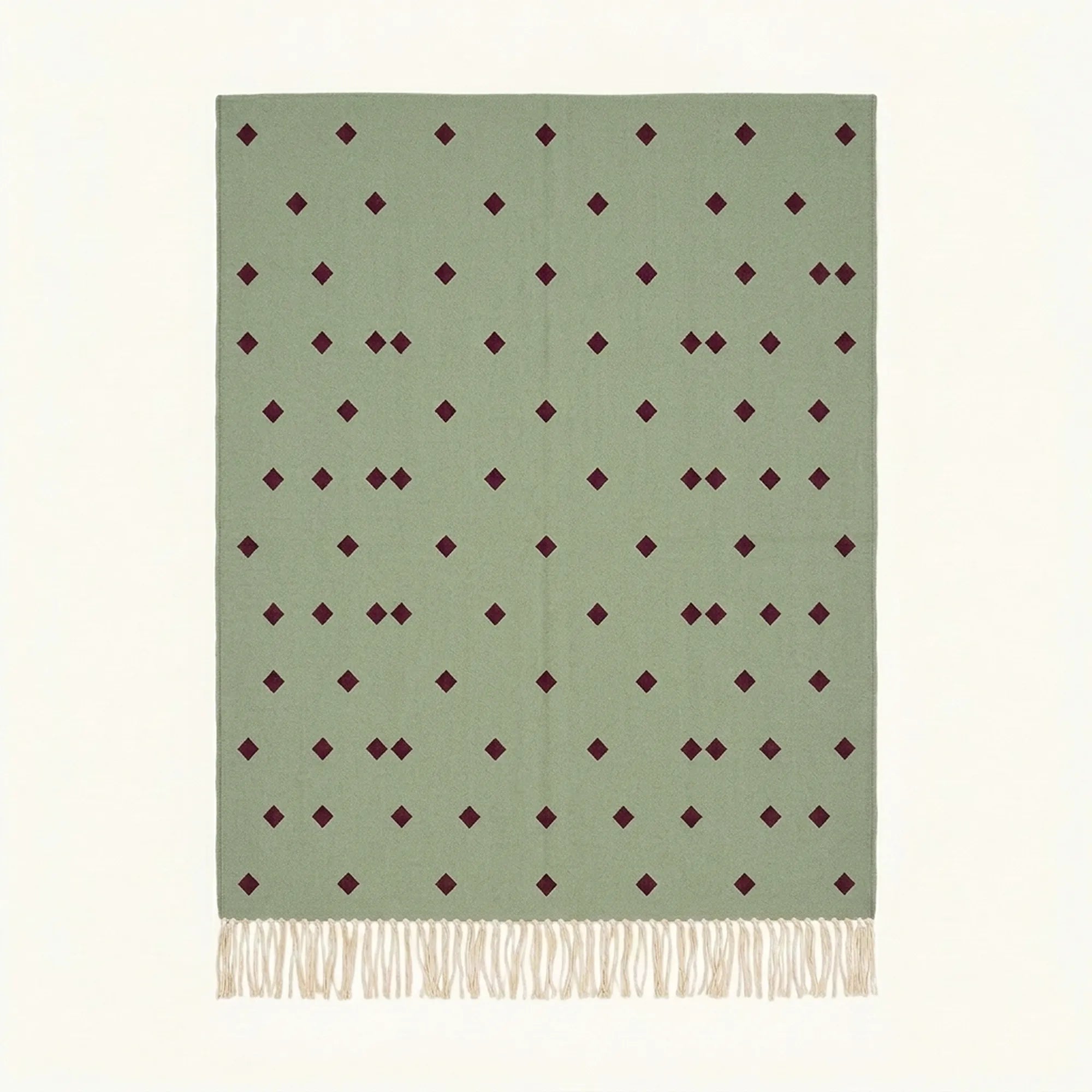 Sage and burgundy Zanafi rug Igli with scattered diamond design, full rug view