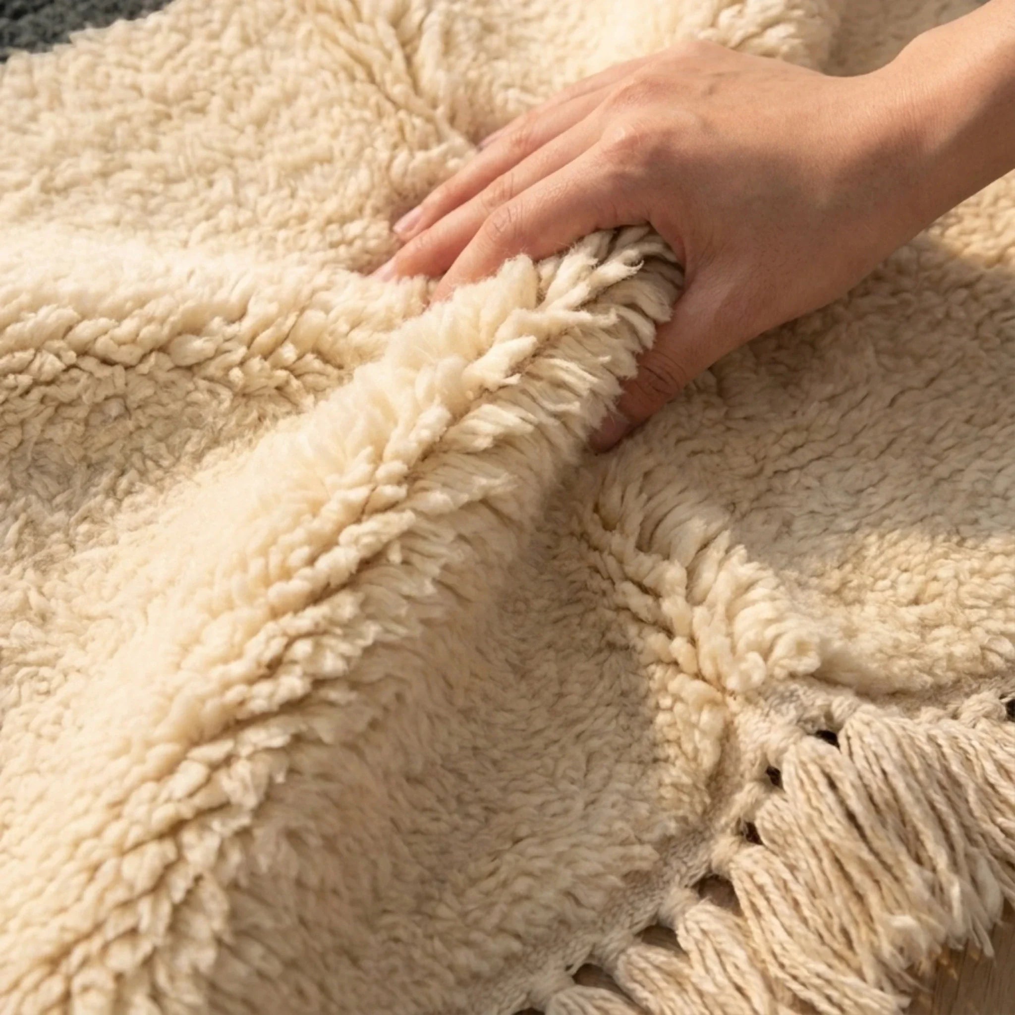 Imal charcoal Beni Ourain rug plush wool softness detail