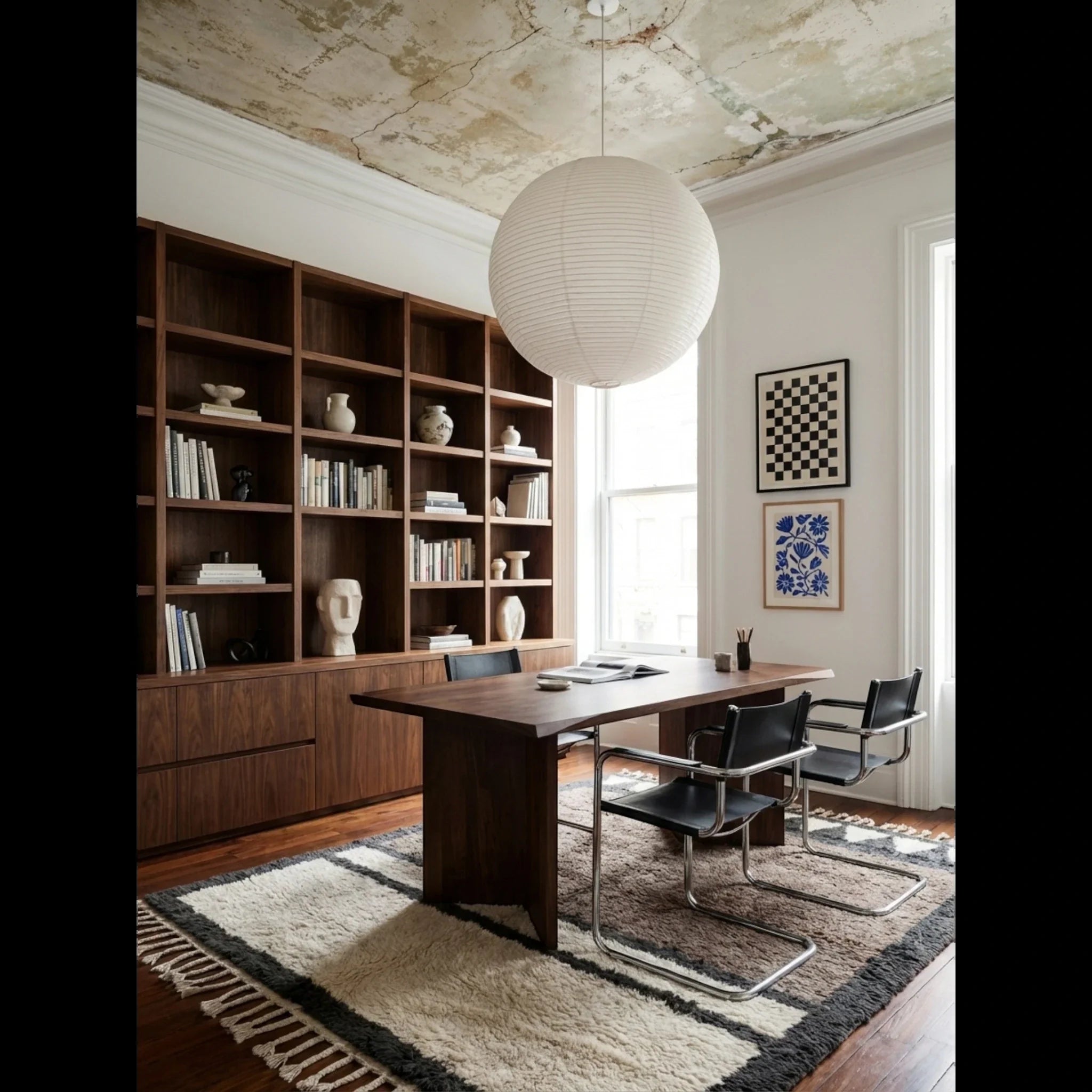Imilchil taupe Beni Ourain rug styled in a luxurious contemporary interior.