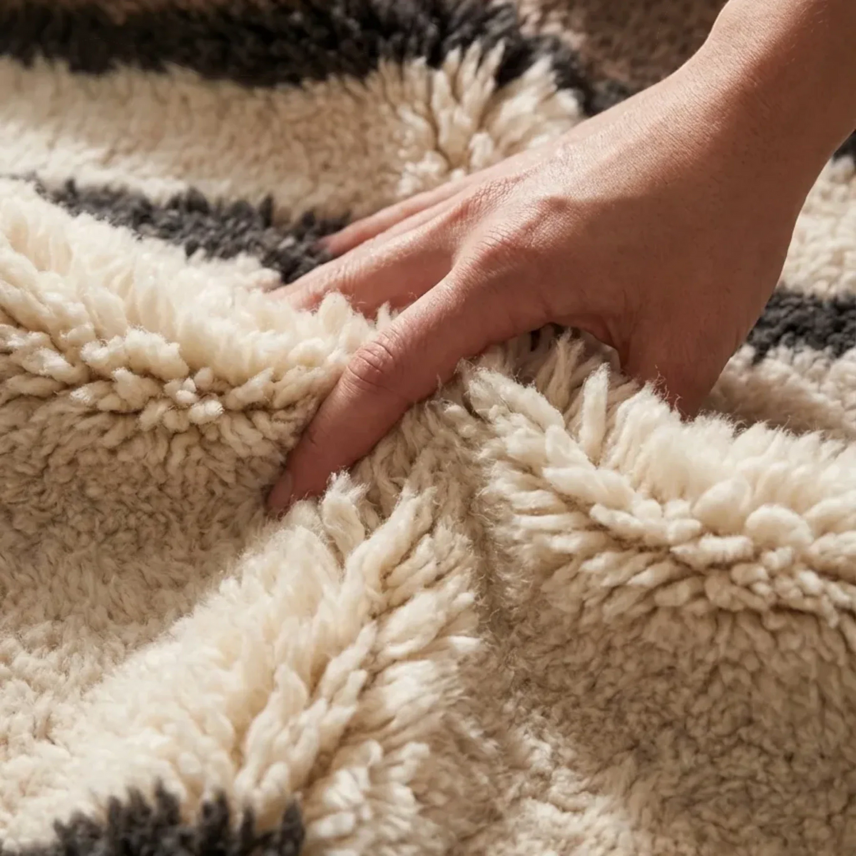 Imilchil taupe Beni Ourain rug natural wool softness detail