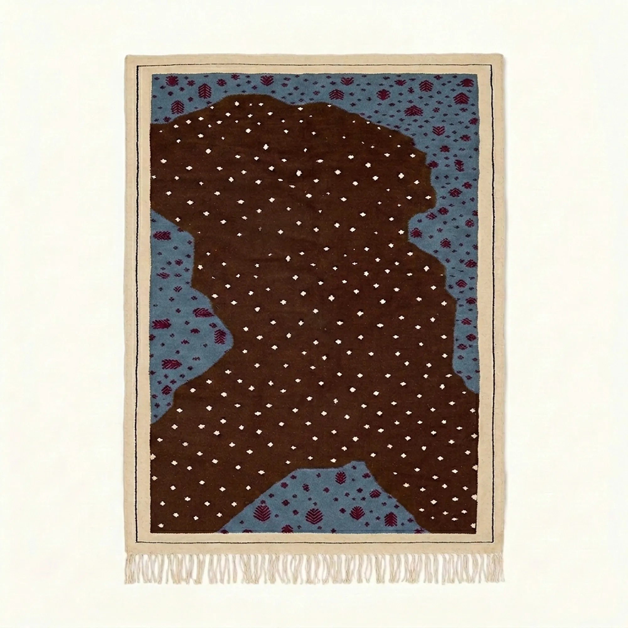 Brown Zanafi rug Imlil with dotted organic field, full rug view