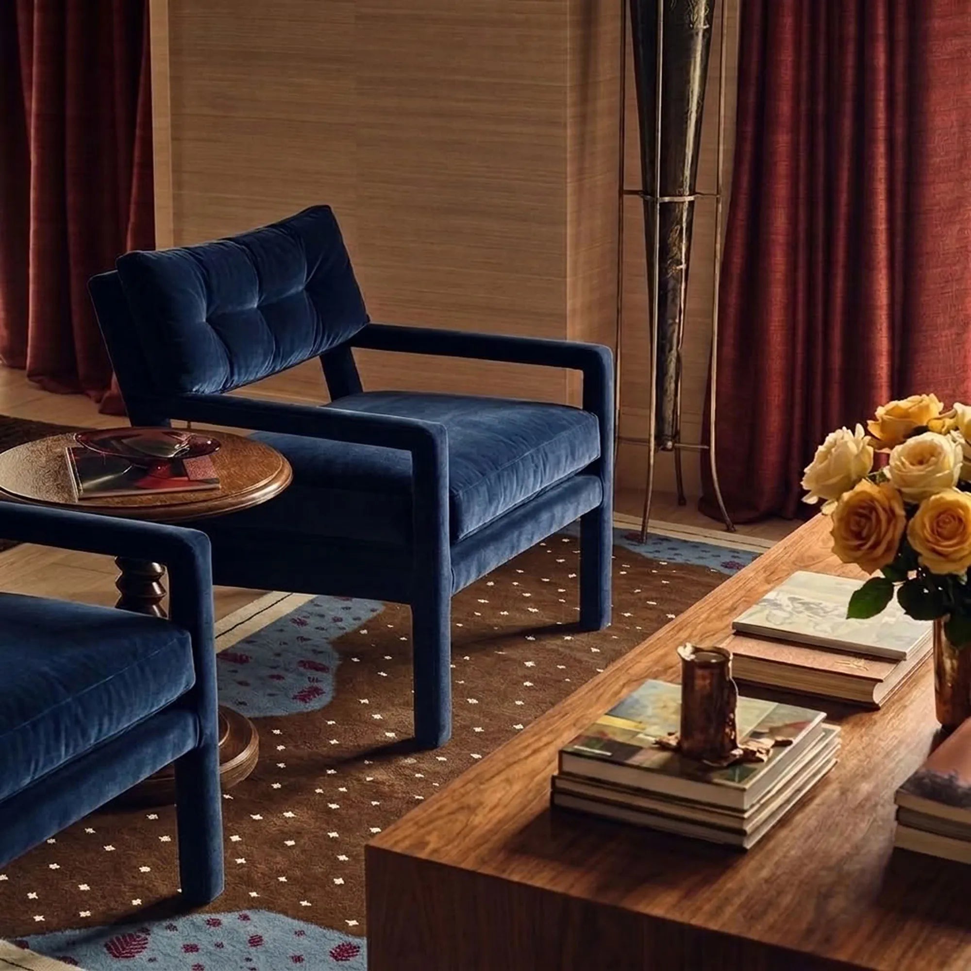 Brown Zanafi rug Imlil with dotted organic field in a modern living room