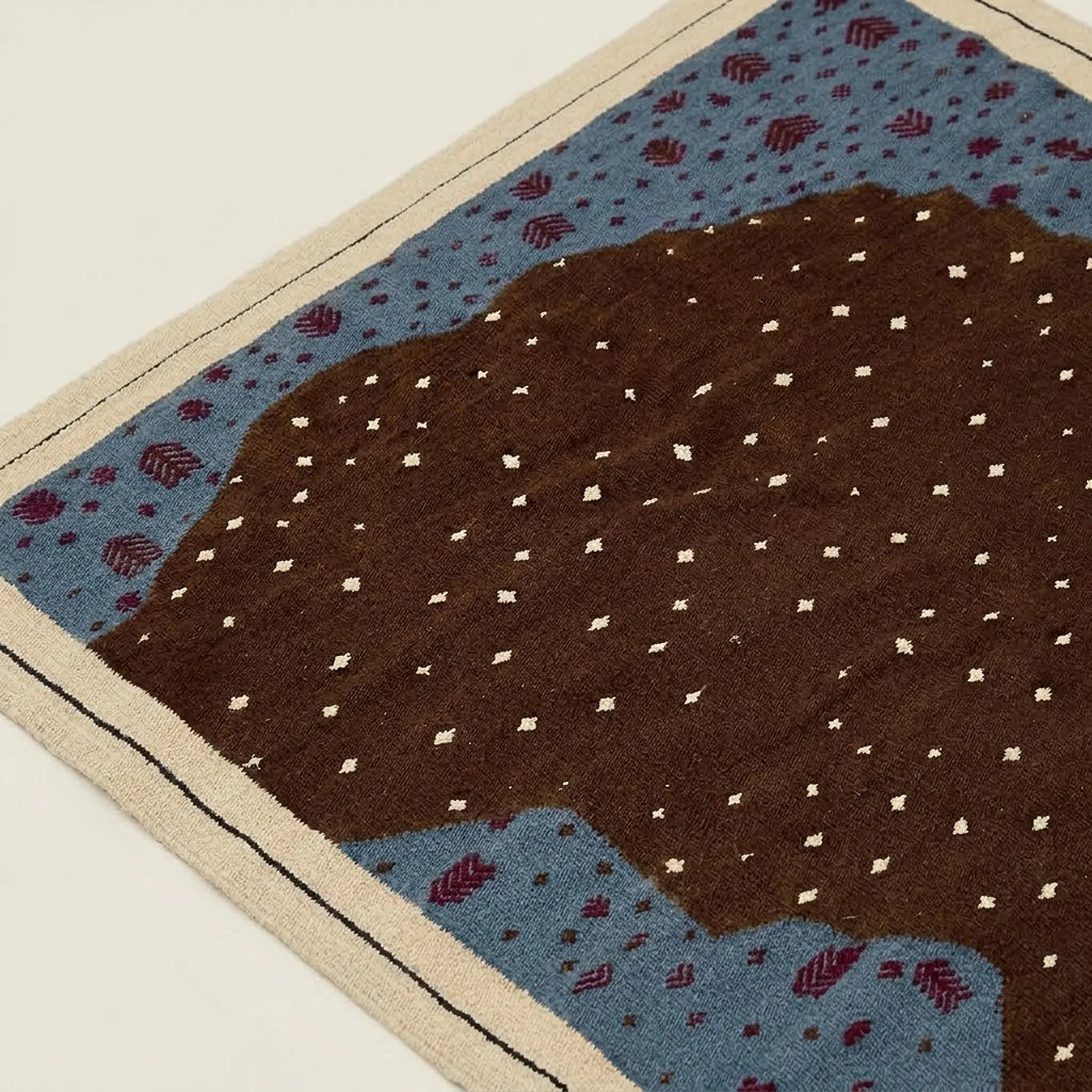 Brown Zanafi rug Imlil dotted field and powder blue corner detail