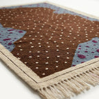 Brown Zanafi rug Imlil border, flat weave and fringe detail