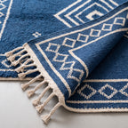 Fringe and edge detail showing ivory tassels and border diamond pattern in full relief