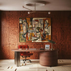Ivory Zanafi Kilim rug Irherm with linear dashes, lifestyle office view