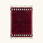 Itran burgundy Beni Ourain rug with checkered border motif, full view