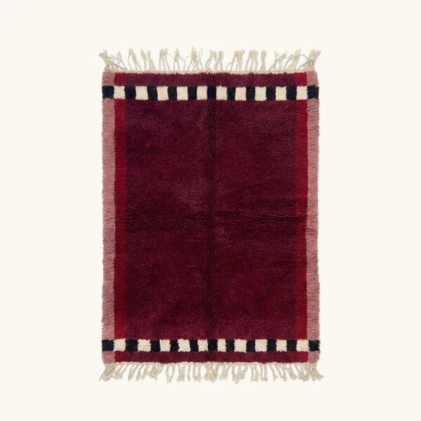 Burgundy Beni Ourain Rug – Checkered Border Motif – Itran