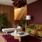 Itran burgundy Beni Ourain rug in a luxurious modern interior