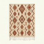 Ivory Azilal rug Adrar with rust diamond pattern, full rug view