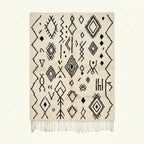 Ivory Azilal rug Afelki with black tribal pattern, full rug view