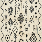 Ivory Azilal rug Afelki with black tribal pattern, pattern detail