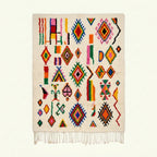 Ivory Azilal rug Afella with vivid multicolor symbols, full rug view