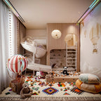 Ivory Azilal rug Afella with vivid multicolor symbols, room view