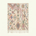 Ivory Azilal rug Amarg with pastel zigzag symbols, full rug view