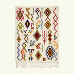 Ivory Azilal rug Amayas with abstract symbol pattern, full rug view