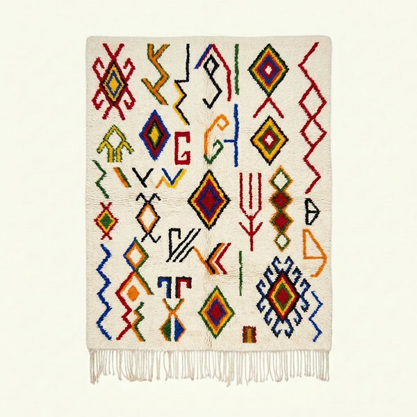 Tapis Azilal Ivoire – Motif à symboles abstraits – Amayas