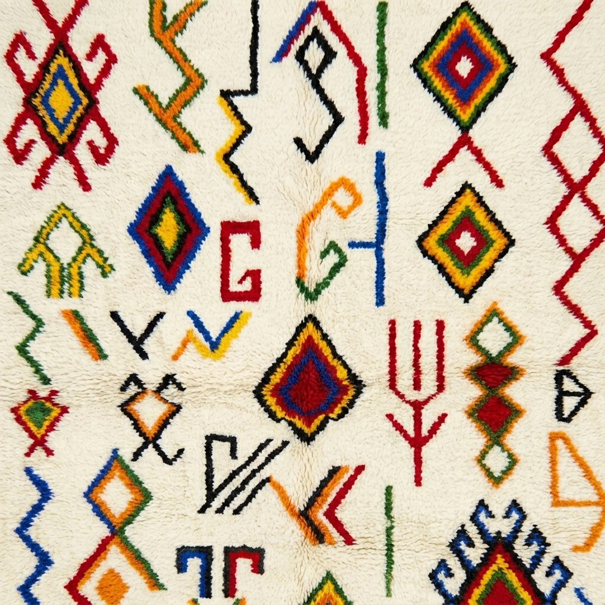 Ivory Azilal rug Amayas with abstract symbol pattern, border detail