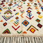 Ivory Azilal rug Amezri with multicolor symbol mosaic, pattern detail