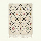 Ivory Azilal rug Asafu with black grid symbols, full rug view