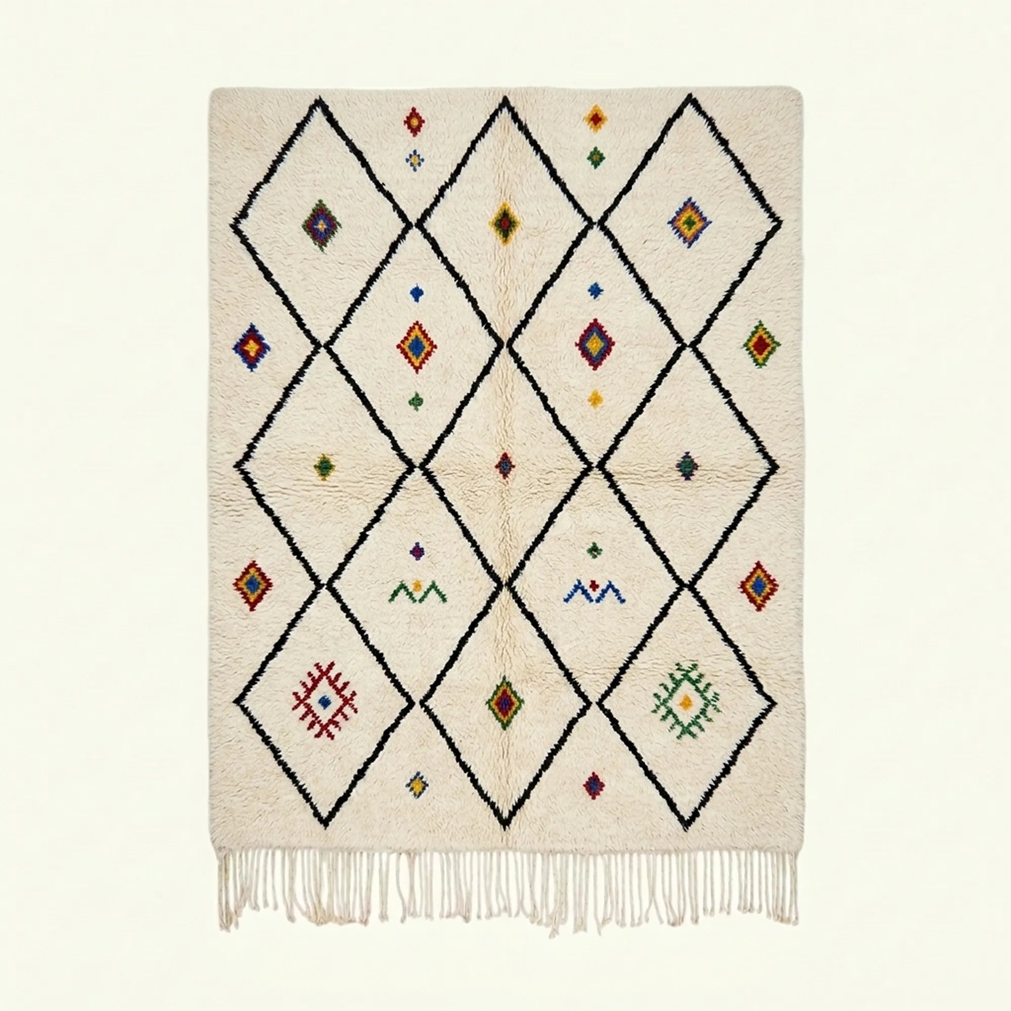 Ivory Azilal rug Asafu with black grid symbols, full rug view
