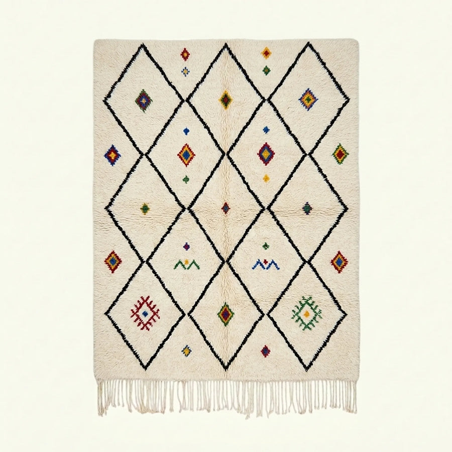Ivory Azilal rug Asafu with black grid symbols, full rug view