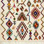 Ivory Azilal rug Asefru with tribal diamond pattern, border detail