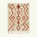 Ivory Azilal rug Assif with rust zigzag diamonds, full rug view