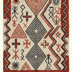 Ivory Azilal rug Awal with rust tribal geometry, wool texture detail