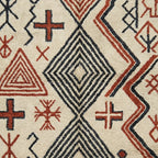 Ivory Azilal rug Awal with rust tribal geometry, border detail