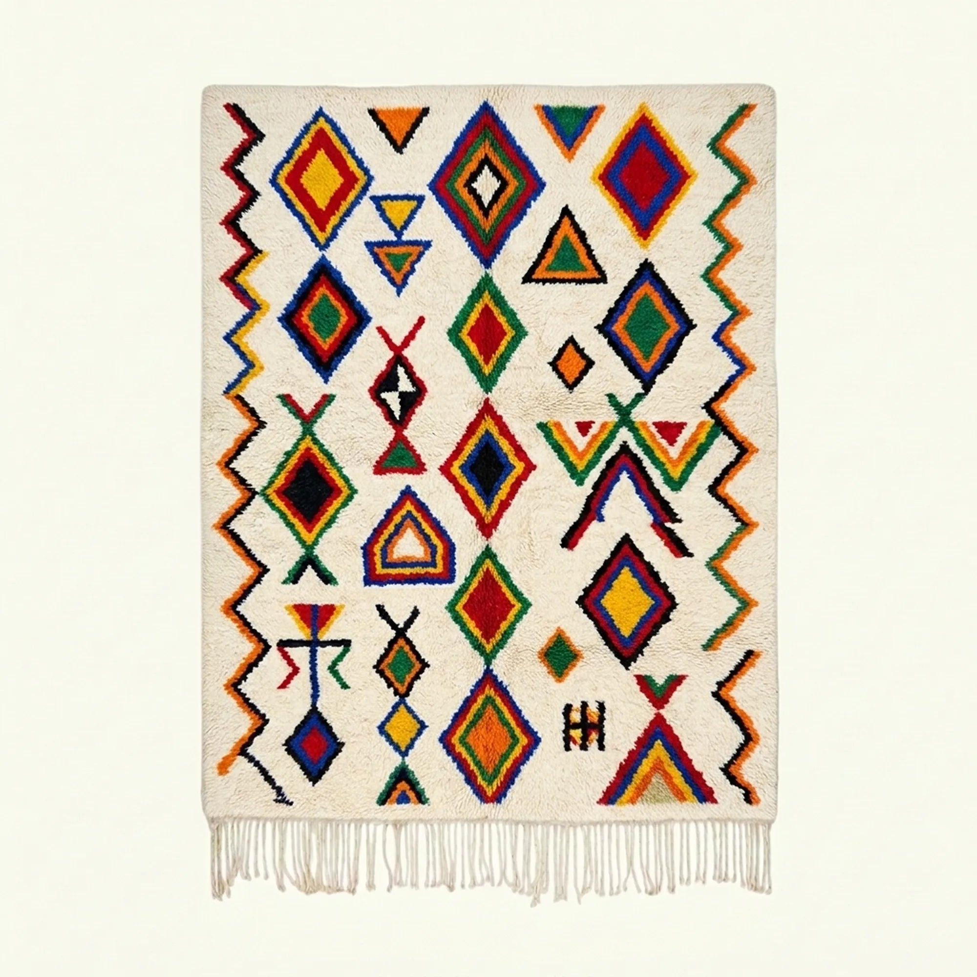 Ivory Azilal rug Azal with multicolor diamond grid, full rug view