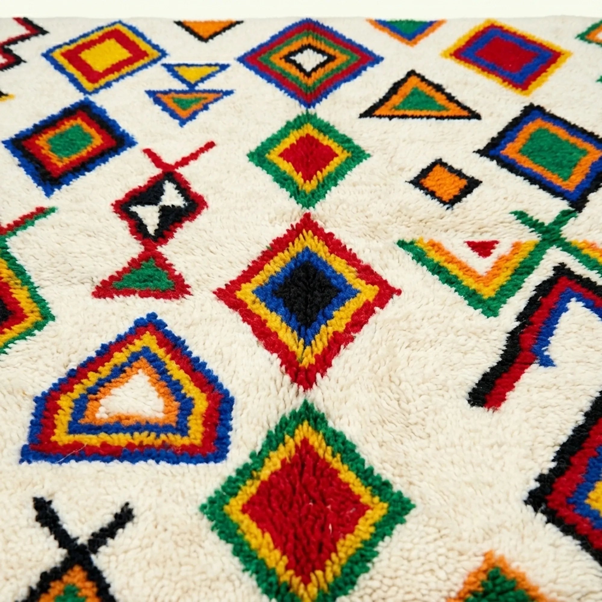 Ivory Azilal rug Azal with multicolor diamond grid, pattern detail