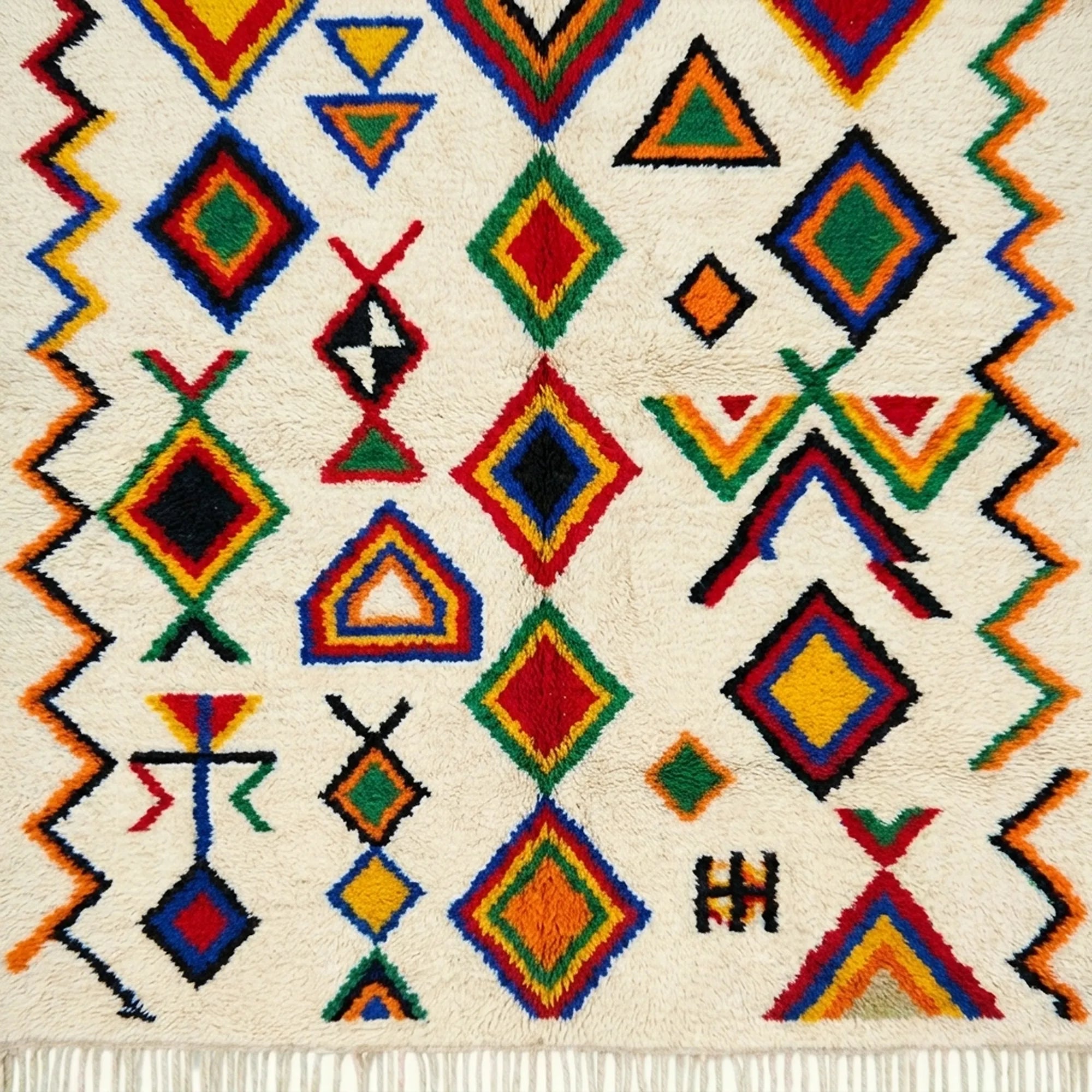 Ivory Azilal rug Azal with multicolor diamond grid, border detail
