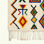 Ivory Azilal rug Azal with multicolor diamond grid, fringe detail
