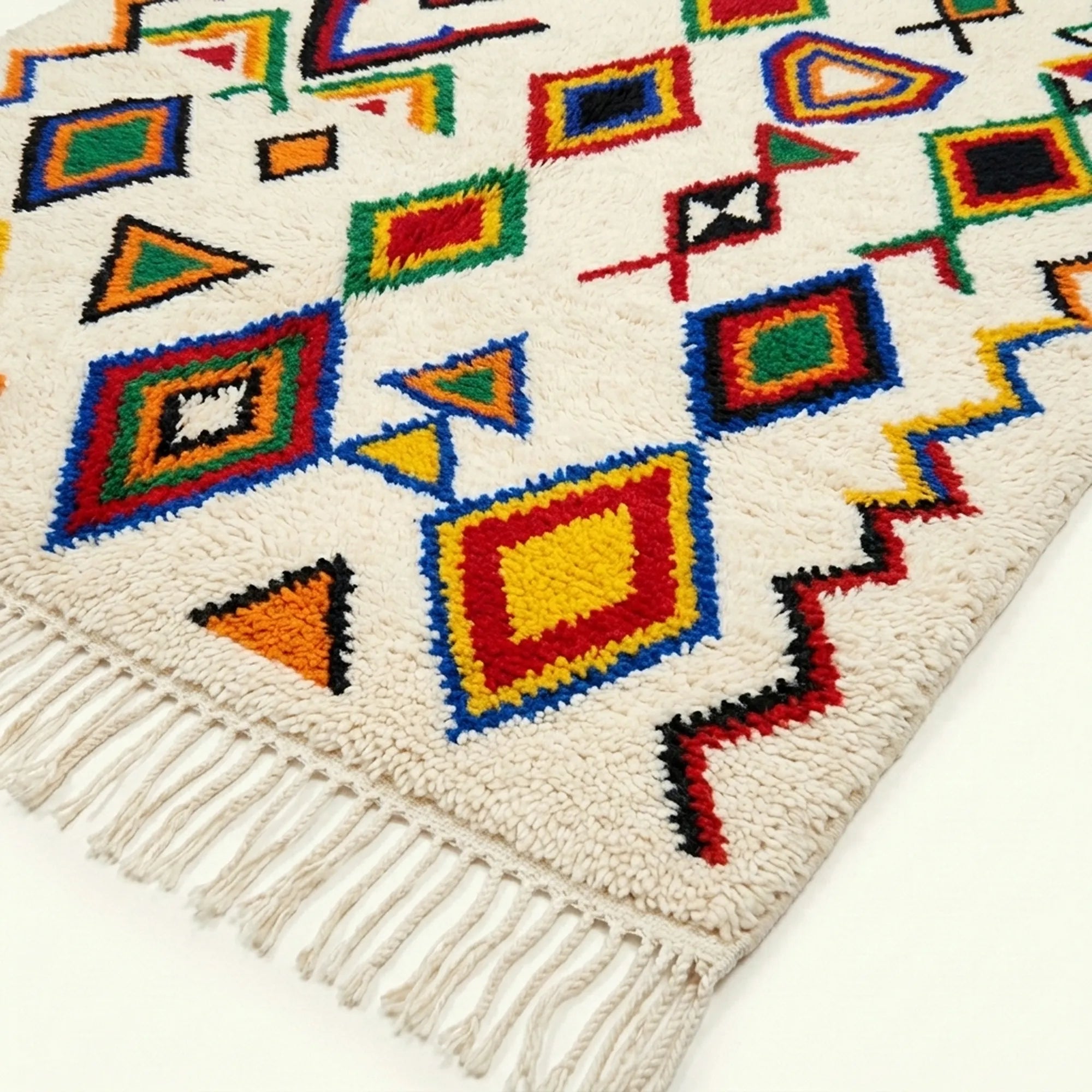 Ivory Azilal rug Azal with multicolor diamond grid, craftsmanship detail