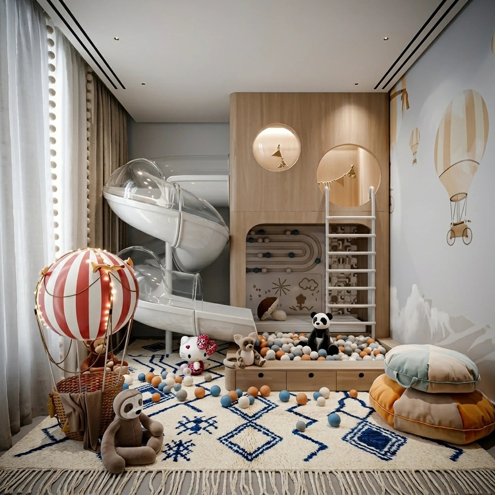 Ivory Azilal rug Imnayen with blue tribal diamonds, room view