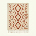 Ivory Azilal rug Izri with rust linear diamond pattern, full rug view