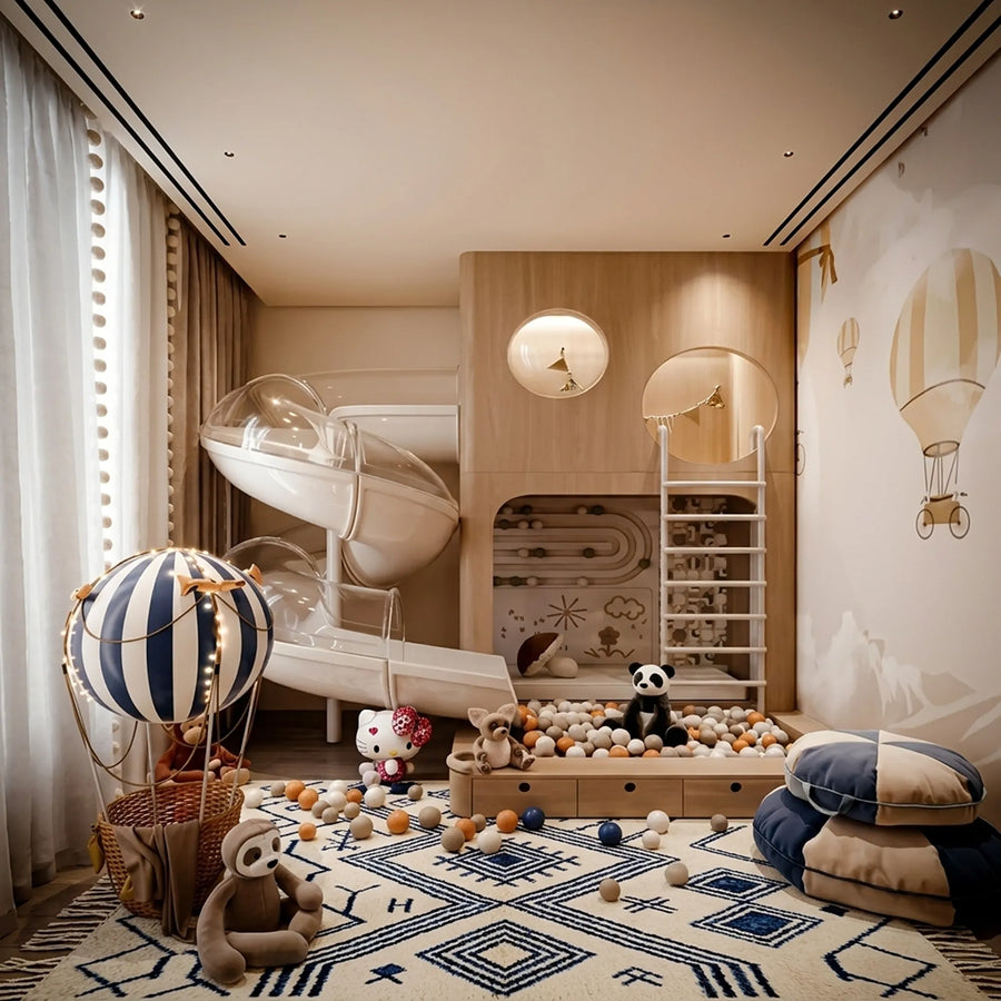 Ivory Azilal rug Tasga with blue angular diamonds, room view